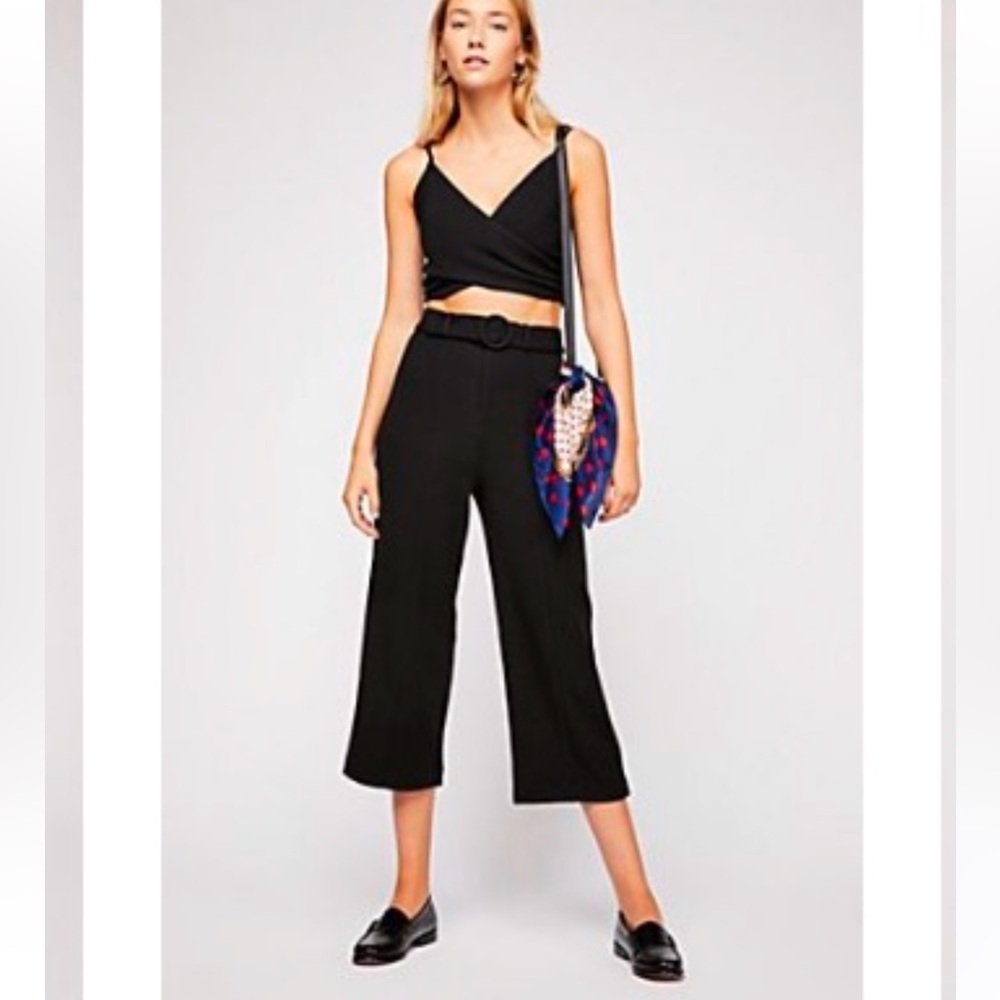 Free People Cropped Flare Minimalist Mod Pants in Black.